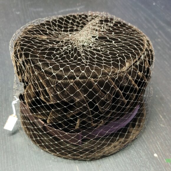 Vintage Brown Velvet Cloche Hat with Veil and Hat Pin main image 4